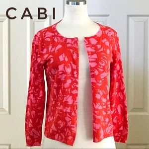 CAbi Pink Red Cropped Sorbet Swirl Cardigan Sweater